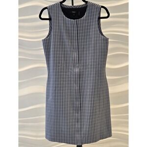 Shift Dress Size 8 Theory Blue Midnight Easy Crew Front Zip Classic Preppy New